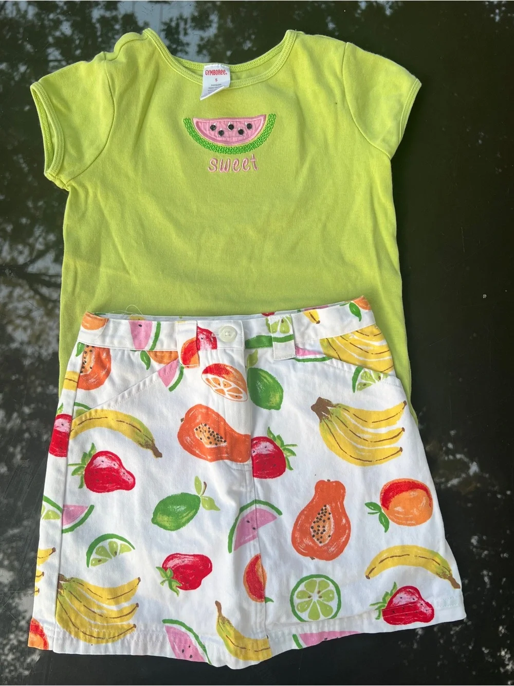 Vintage Gymboree 2006 Tutti Fruity Watermelon Shirt & Fruit Skirt Set Size 5